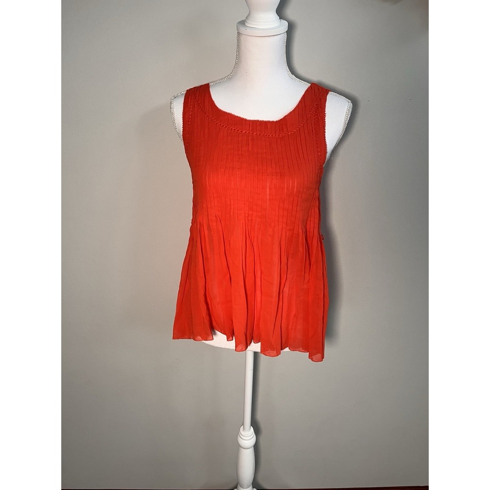 Vanessa Virginia Anthropologie Orange Red Pleated Sleeveless Babydoll Top Size 2